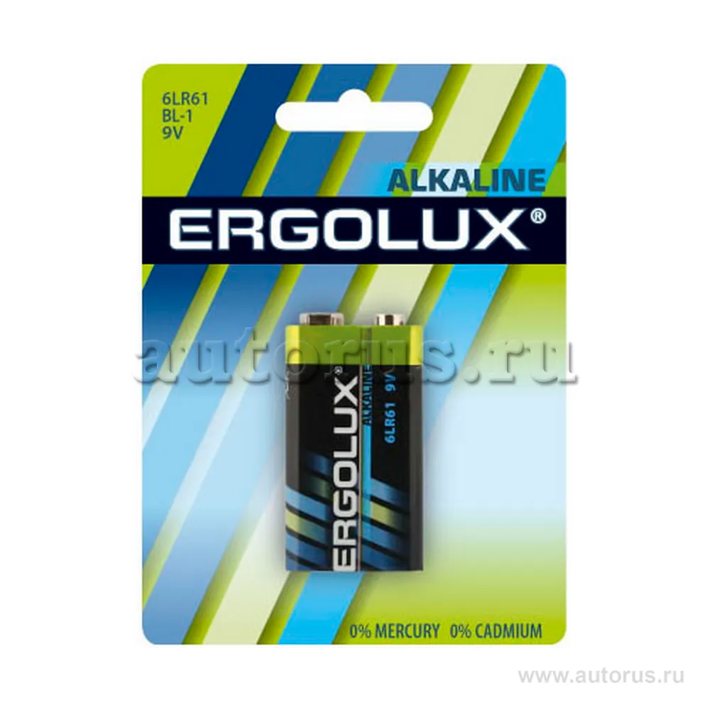 Батарейка алкалиновая ERGOLUX Alkaline Крона 9V (1 шт) 6LR61 BL-1