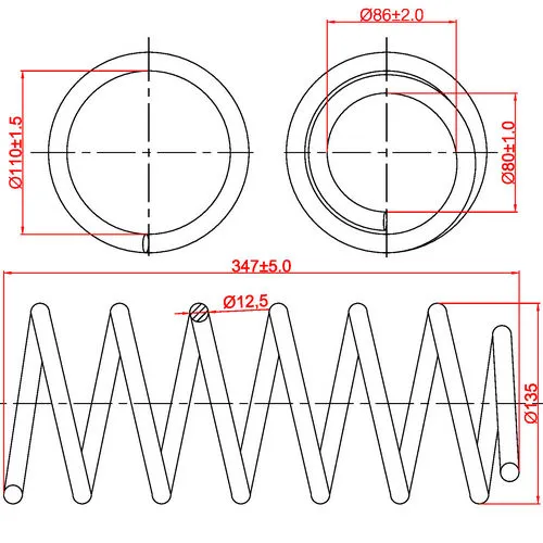 Пружина подвески передней VW Golf II, Jetta II, L347-D135-t12,5 ZIKMAR Z48055R