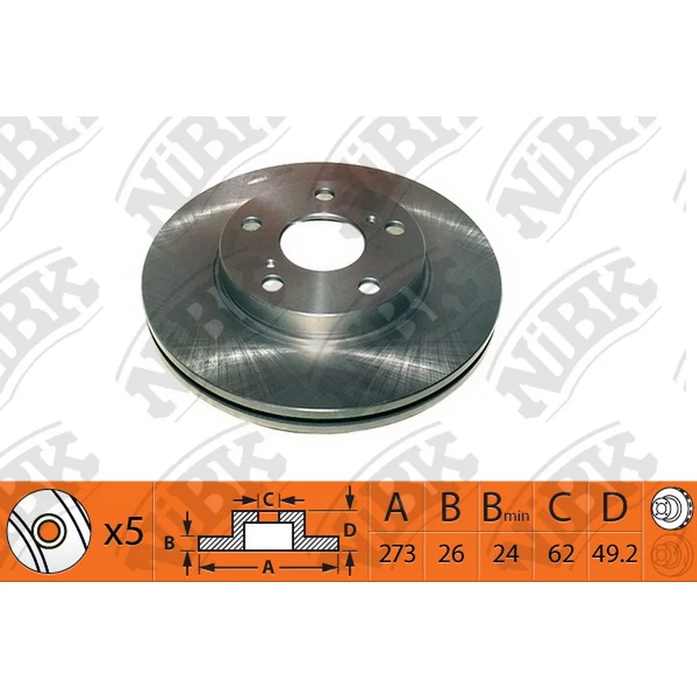 Диск тормозной передний TOYOTA AURIS 2007> /VENT.D=273MM NIBK RN1351