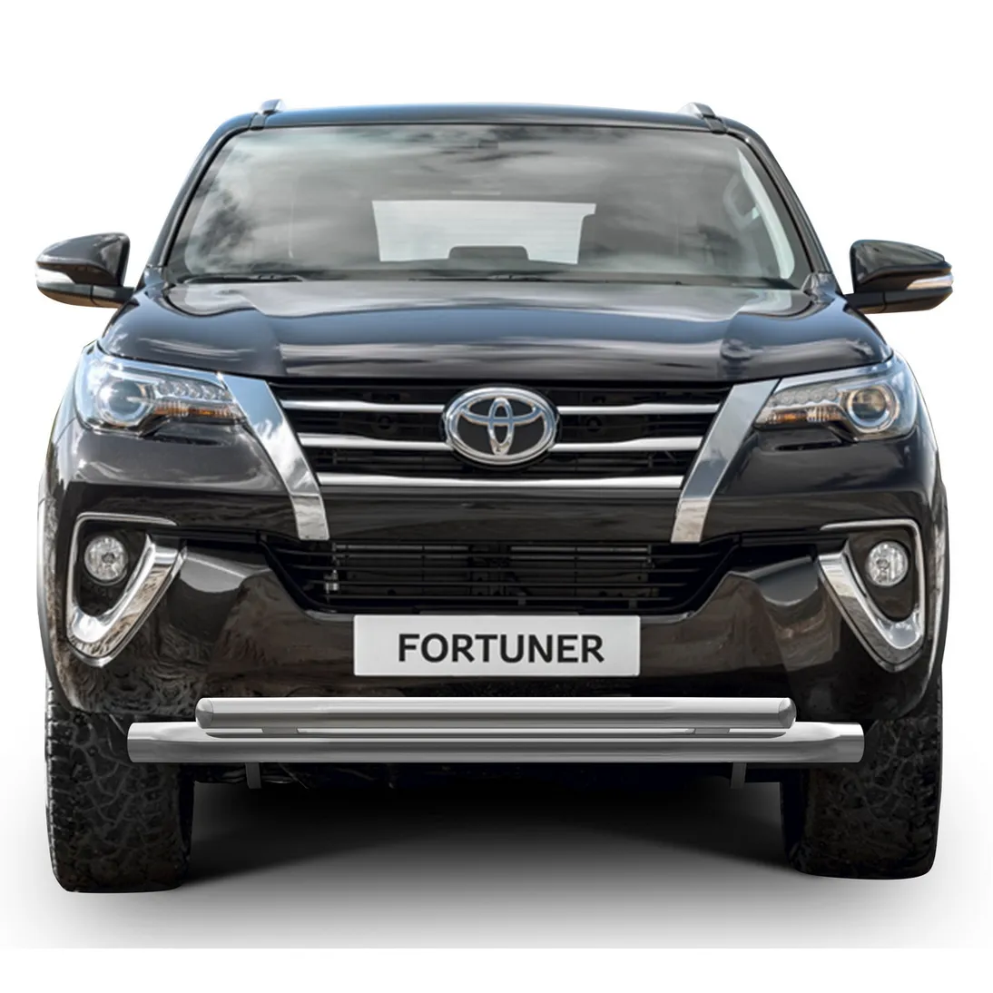 Защита переднего бампера d76+d57 Rival для Toyota Fortuner II 2017-н.в., нерж. сталь, R.5720.001