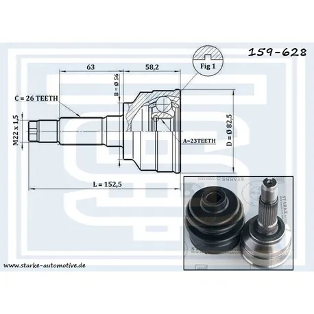 ШРУС MAZDA 626 III (GD) --05.92 АКПП без ABS STARKE 159-628