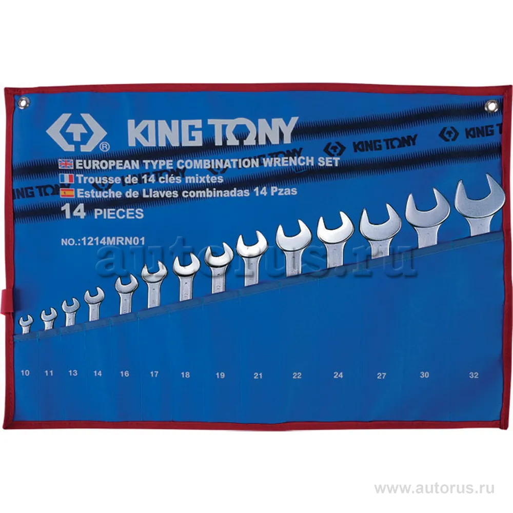 Набор комбинированных ключей, 10-32 мм, чехол из теторона, 14 предметов KING TONY 1214MRN01