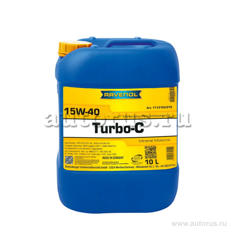 Моторное масло RAVENOL Turbo-C HD-C SAE 15W-40 (10л) new 1113103-010 (4014835724549)