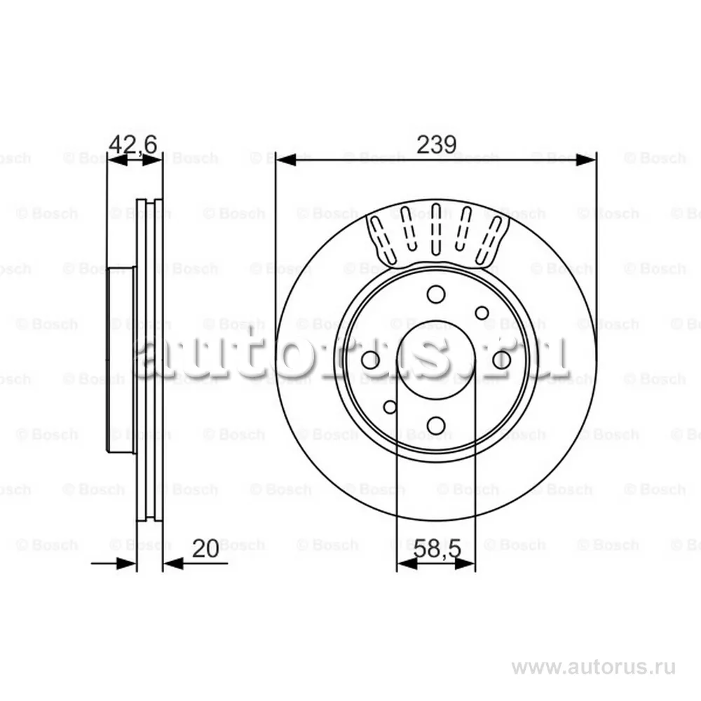 Диск тормозной передний вент D239 мм.LADA 211021112112 LADA 2110/2111/2112 BOSCH 0 986 479 082