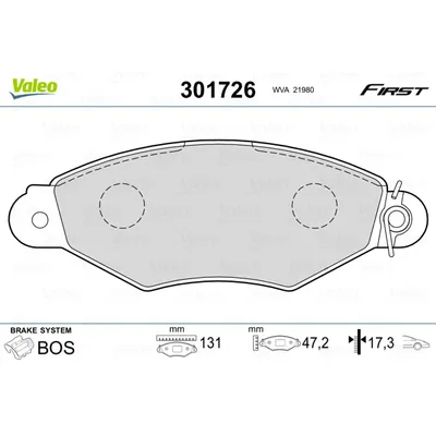 Колодки тормозные передние VALEO 301 726