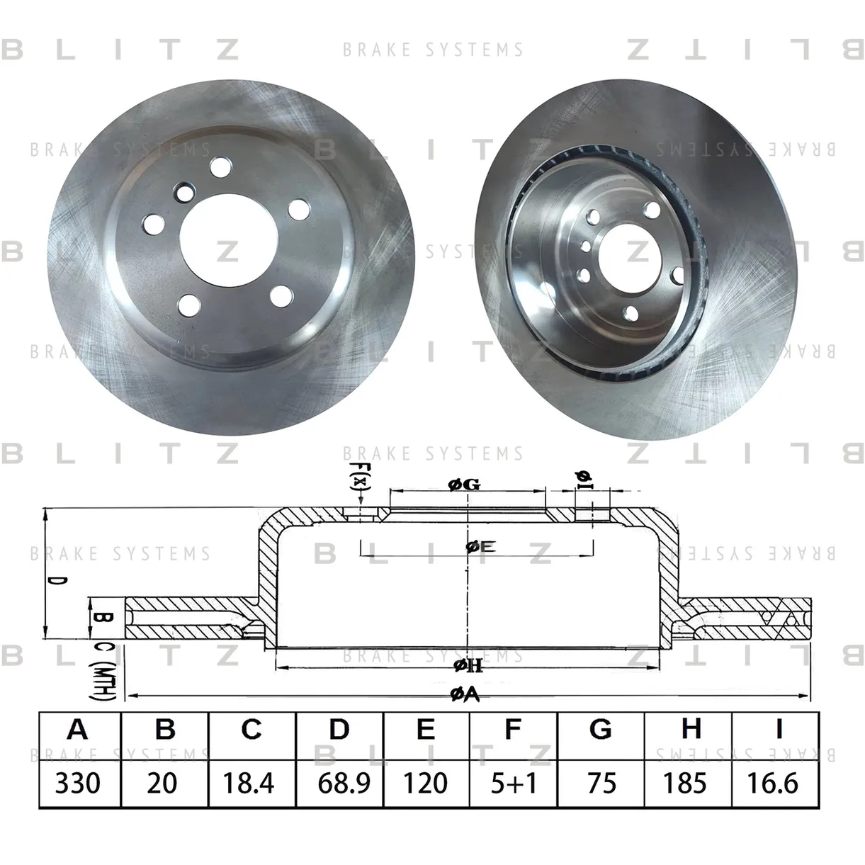 Диск тормозной задний вентилируемый BMW 5(F10,F18/F11) 09-> BLITZ BS0696