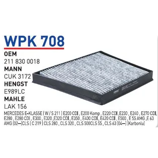 Фильтр салона [угольный] WUNDER FILTER WPK-708