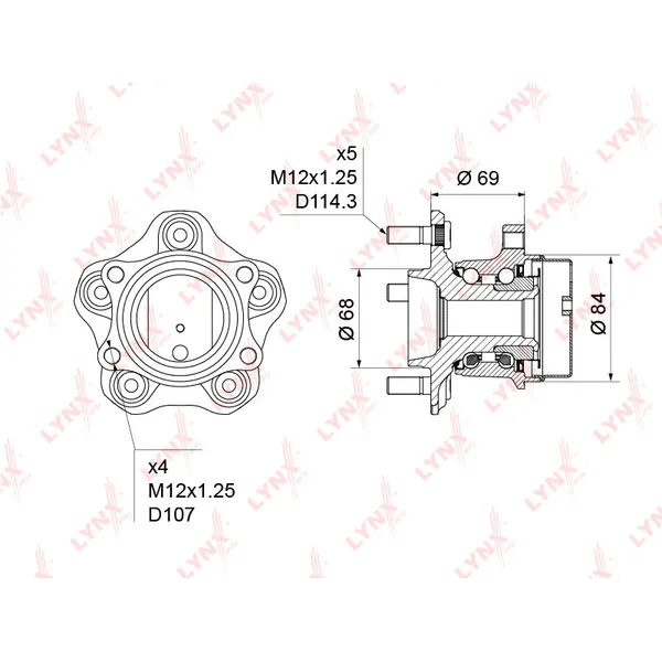 Ступица задняя в сборе NISSAN Qashqai 1.6/2.0L/1.5DCI 06-> /2WD LYNXauto WH-1231