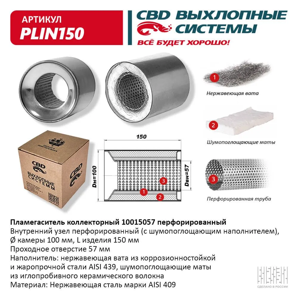 Пламегаситель коллекторный 10015057 перфорированный, из Нерж.стали. CBD. PLIN150