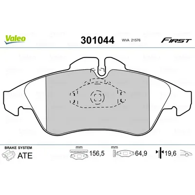Колодки тормозные передние VALEO 301044