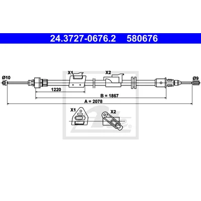 Трос стояночного тормоза правый (задний L) FORD GALAXY 07- ATE 24372706762