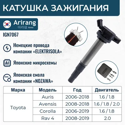 Катушка зажигания Toyota (Auris 07-12, 12-, Avensis 08-, Corolla 13- ARIRANG IGN7067