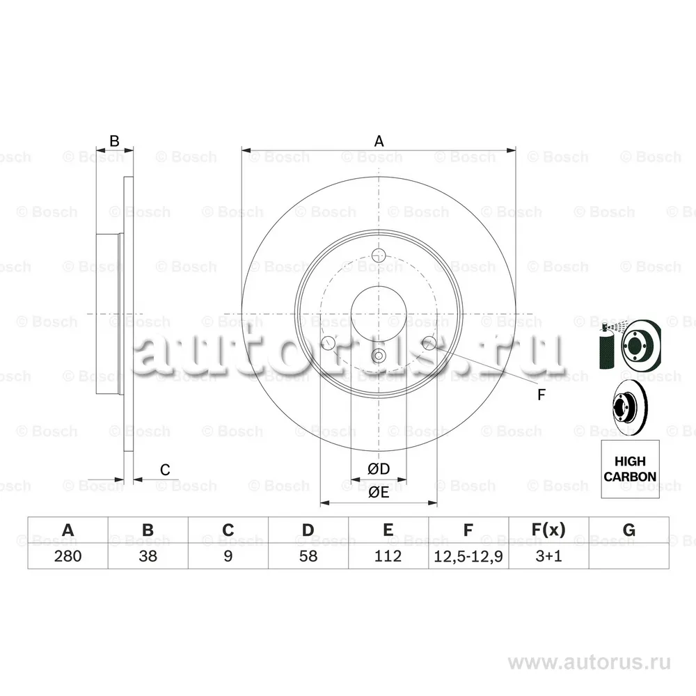 Диск тормозной передний MB SMART (MCC) ALL 98> BOSCH 0986478479