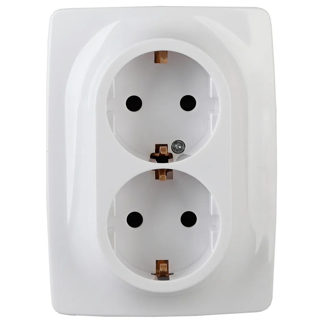 12-2116-01 ЭРА Розетка 2X2P+E Schuko, 16A-250В, IP20, винт, Эра12, белый (10/100/1600)