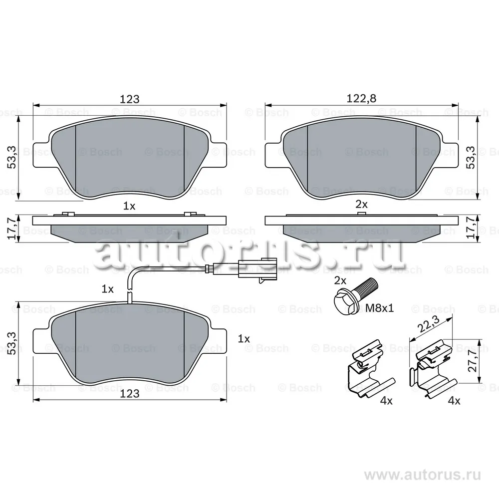 Тормозные колодки перед Fiat Doblo/Stilo/Punto 1.2-1.6 01- BOSCH 0 986 494 113