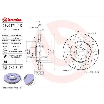Диск тормозной XTRA передний BREMBO 09C1711X