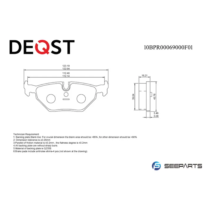 Колодки тормозные, задние BMW 5 (E39) 95-04 DEQST 10BPR00069000