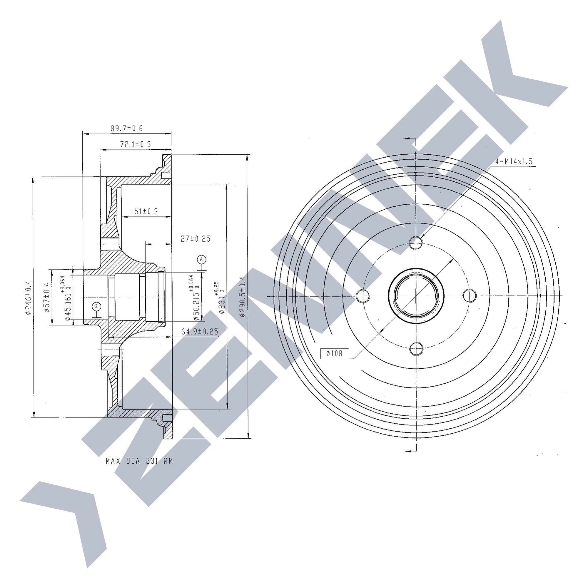 Барабан тормозной AUDI 100 C3 82-90, 80 B4 91-95 ZENNEK DDR0014
