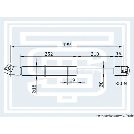 Амортизатор багажника VW GOLF III --08.97 L500mm / 350N STARKE 183-144