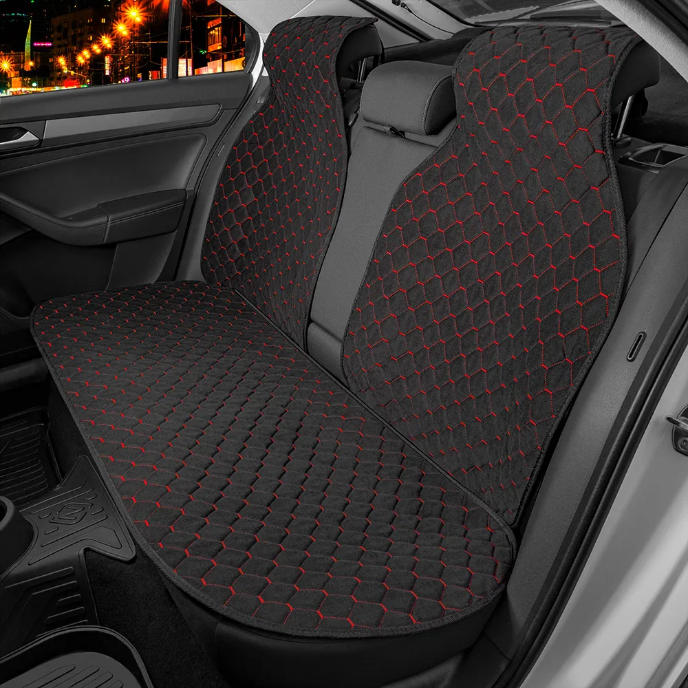 Накидка универсальная алькантара (черный) красные соты (задний ряд сидений) Rezkon 8103021140
