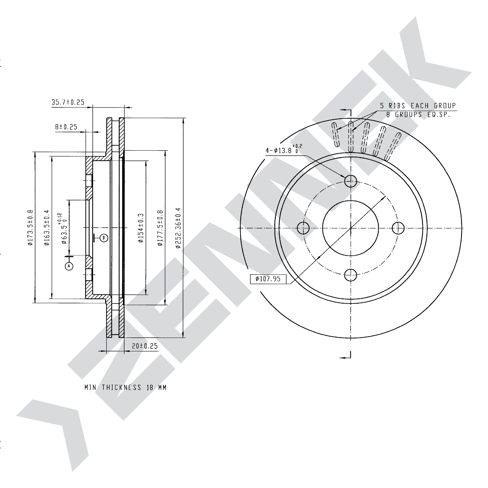 Диск тормозной задний FORD COUGAR 98-01, MONDEO 93-00 (2 шт) ZENNEK DBD0120