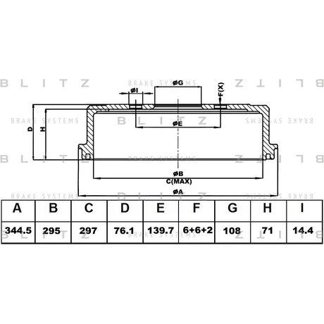 Барабан тормозной TOYOTA Hilux 05-> BLITZ BT0145