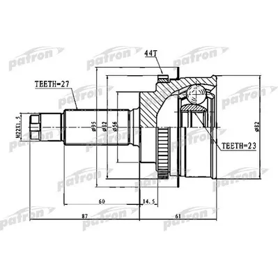 ШРУС наружный с кольцом ABS 27x56x23 ABS:44T SUBARU FOR PATRON PCV1640