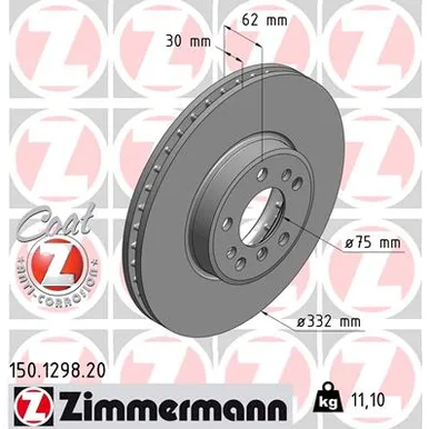Диск тормозной передний ZIMMERMANN 150.1298.20