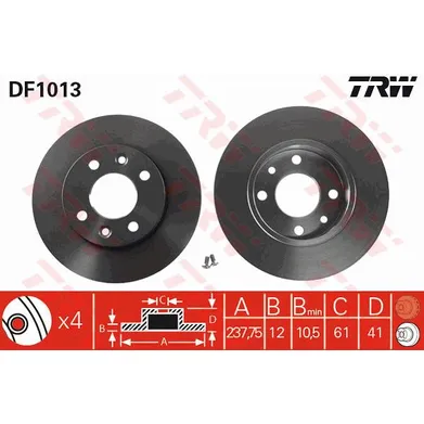 Диск тормозной передний RENAULT LOGAN/ CLIO/SANDERO /ABS-/D=238MM TRW DF1013
