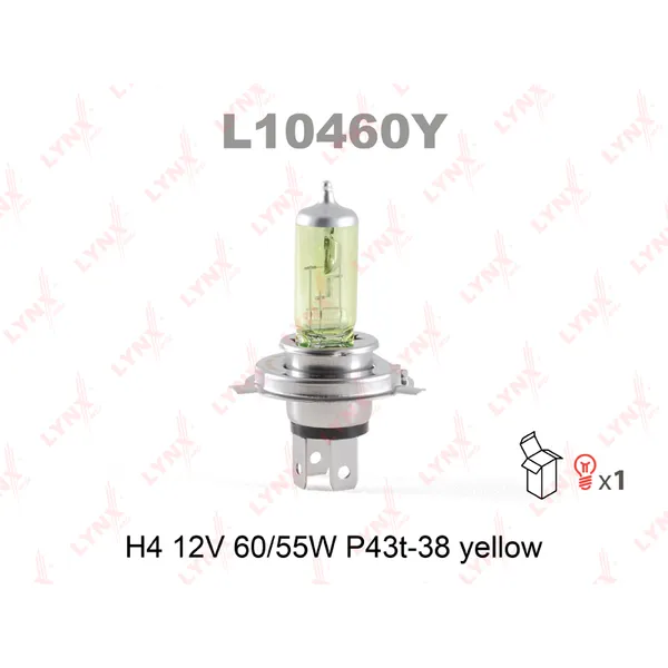Лампа 12V H4 60/55W P43t LYNXauto Yellow 1 шт. картон L10460Y