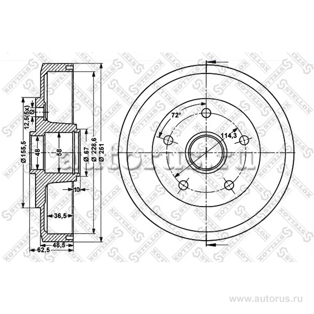 Барабан торм. Mazda 626 87-91 5 болтов STELLOX 60253210_SX