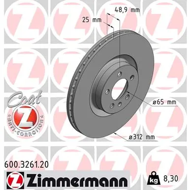 Диск тормозной передний с покрытием COAT Z VAG VW POLO VI 17-> ZIMMERMANN 600.3261.20