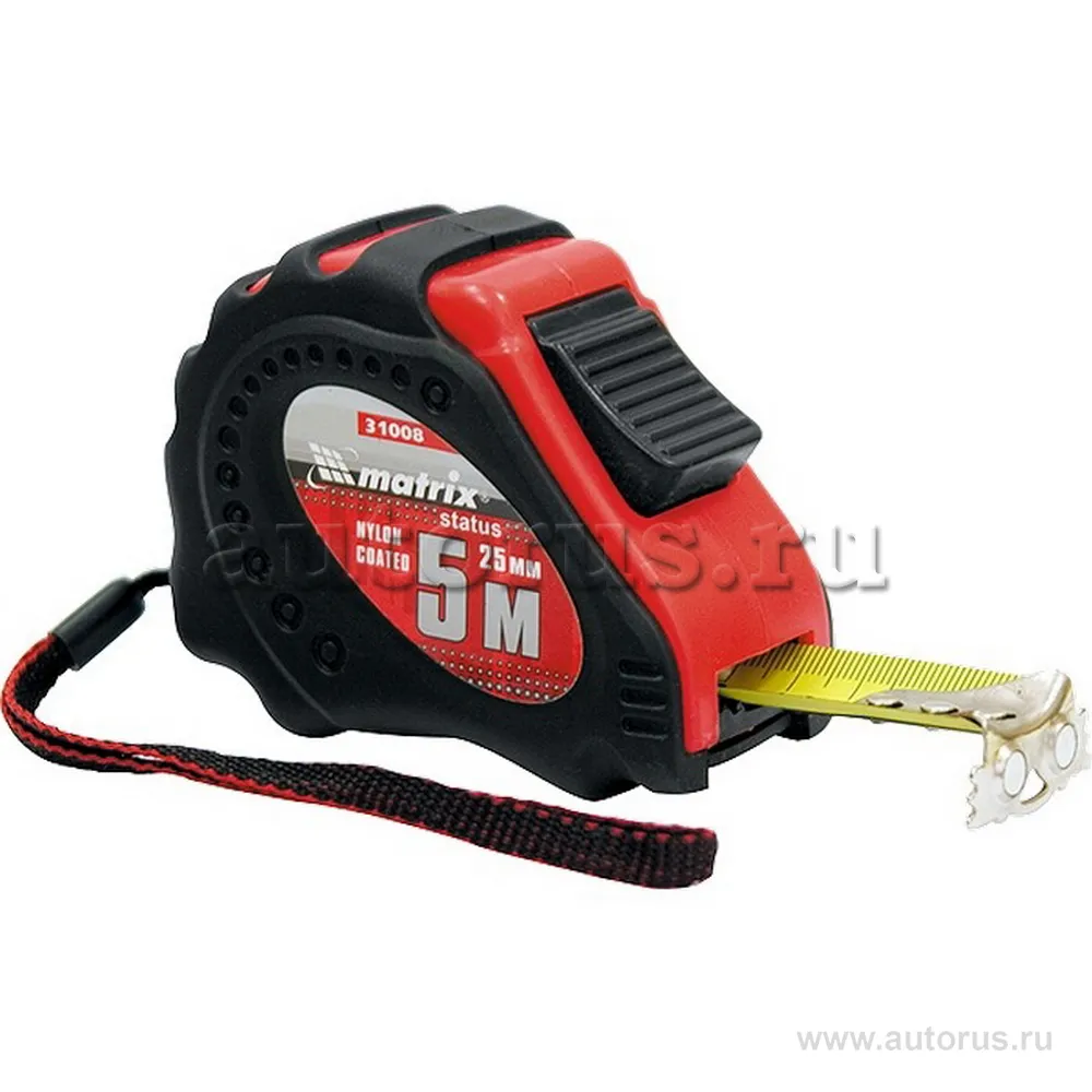 Рулетка Status autostop magnet+, 3 м x16 мм, обрезиненная, нейлоновое покрытие MATRIX 31007