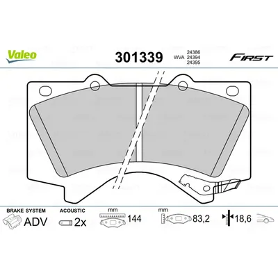 Колодки передние TOYOTA Land Cruiser 200/LEXUS LX 570 VALEO 301339