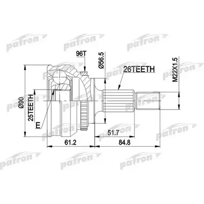 ШРУС наружн к-кт 26x56.5x25 ABS:96T AUDI: 100 84-12.87 PATRON PCV1127