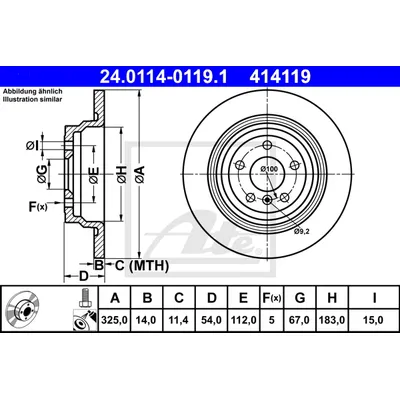 Диск тормозной задний MB ML III (W166)/D=325MM ATE 24.0114-0119.1