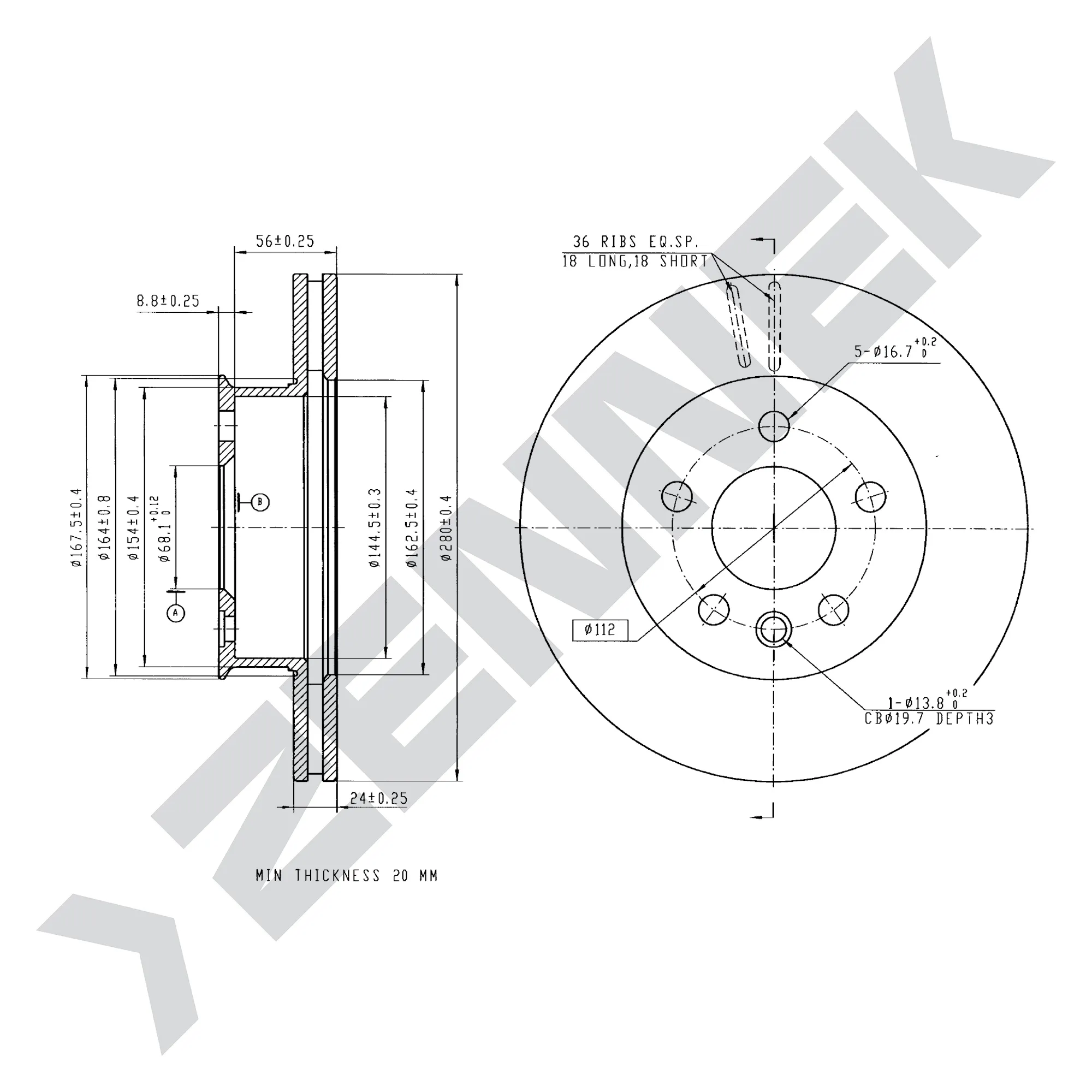 Диск тормозной передний VW T4 90-03 (2 шт) ZENNEK DBD0190