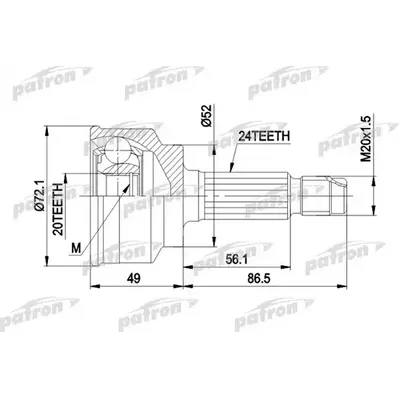 ШРУС наружн к-кт 24x52x20 KIA: PRIDE 90 -, MAZDA: 121 I PATRON PCV1261