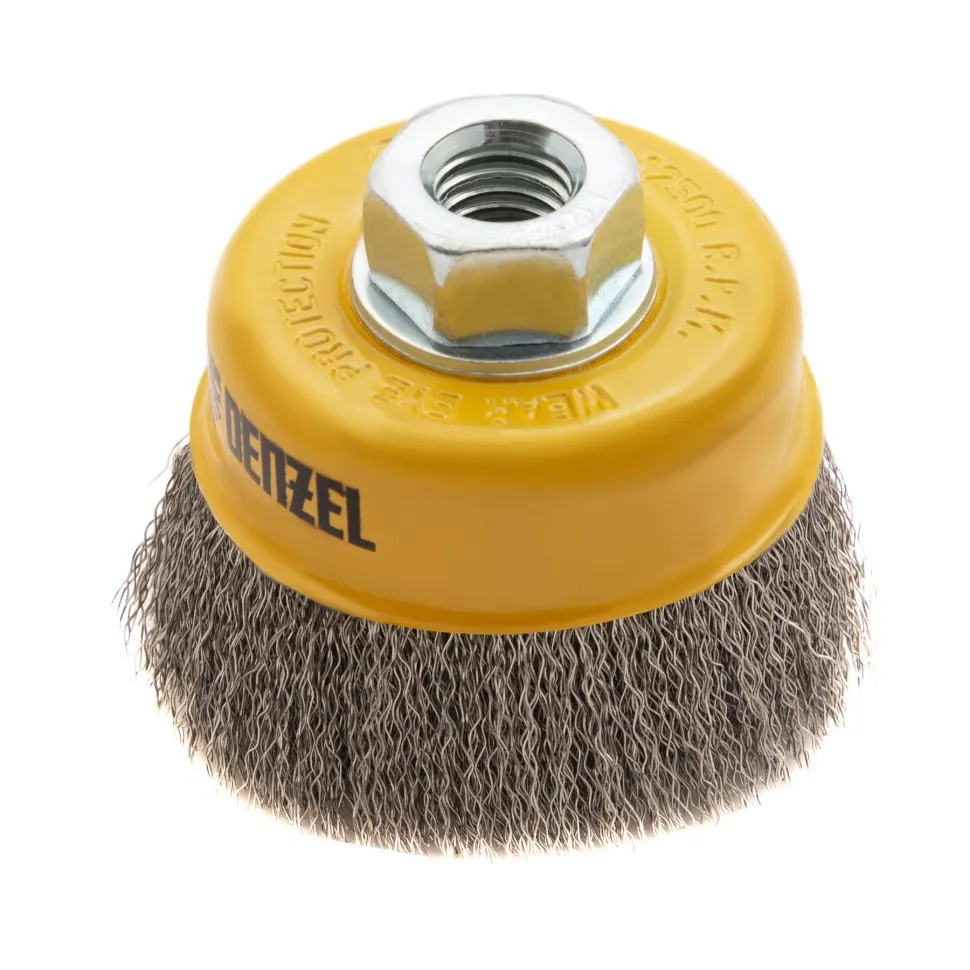 Щетка для УШМ, 75 мм, Чашка, витая нержавеющая проволока 0.3 мм М14 Denzel 746043