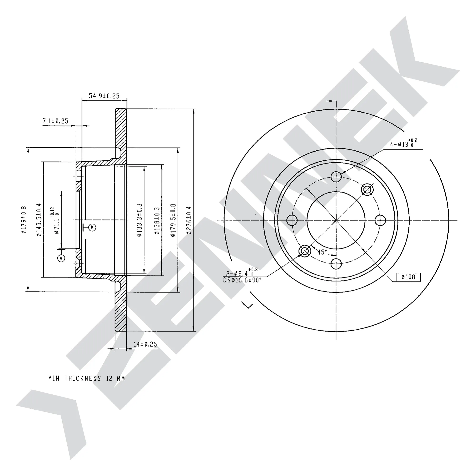 Диск тормозной задний CITRON C5 01-(2 шт) ZENNEK DBD0070