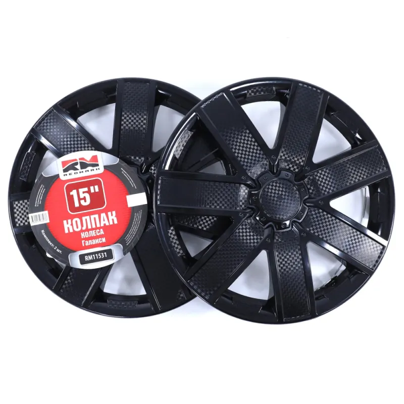 Колпак колеса R15 Галакси черный глянец (пруж) кт 2 шт. REDMARK REDMARK RM11531