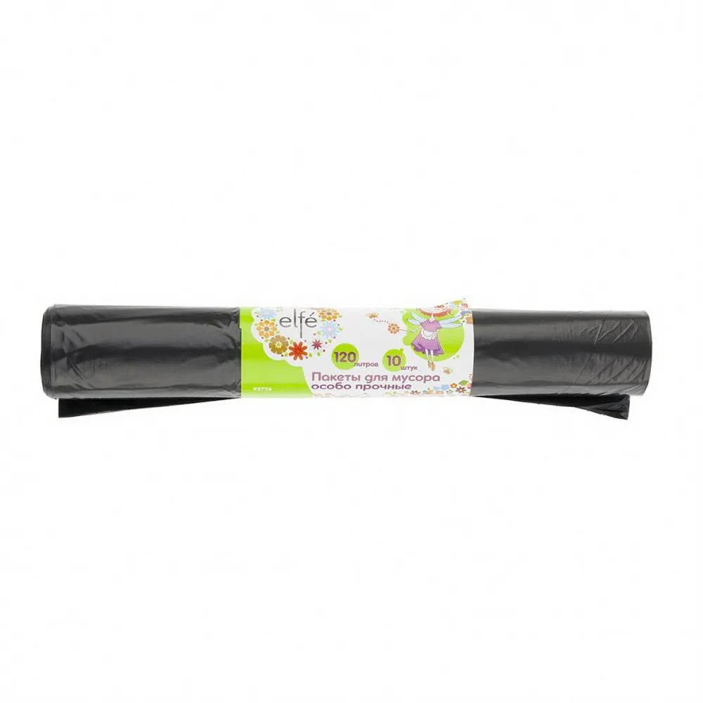 Пакеты (мешки) для мусора ПВД, 120 л, 10 шт, прочные, черные Elfe 92726