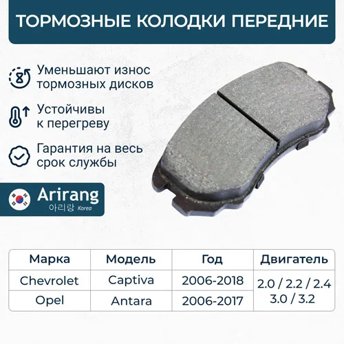Колодки дискового тормоза перед. ARIRANG ARG28-1017