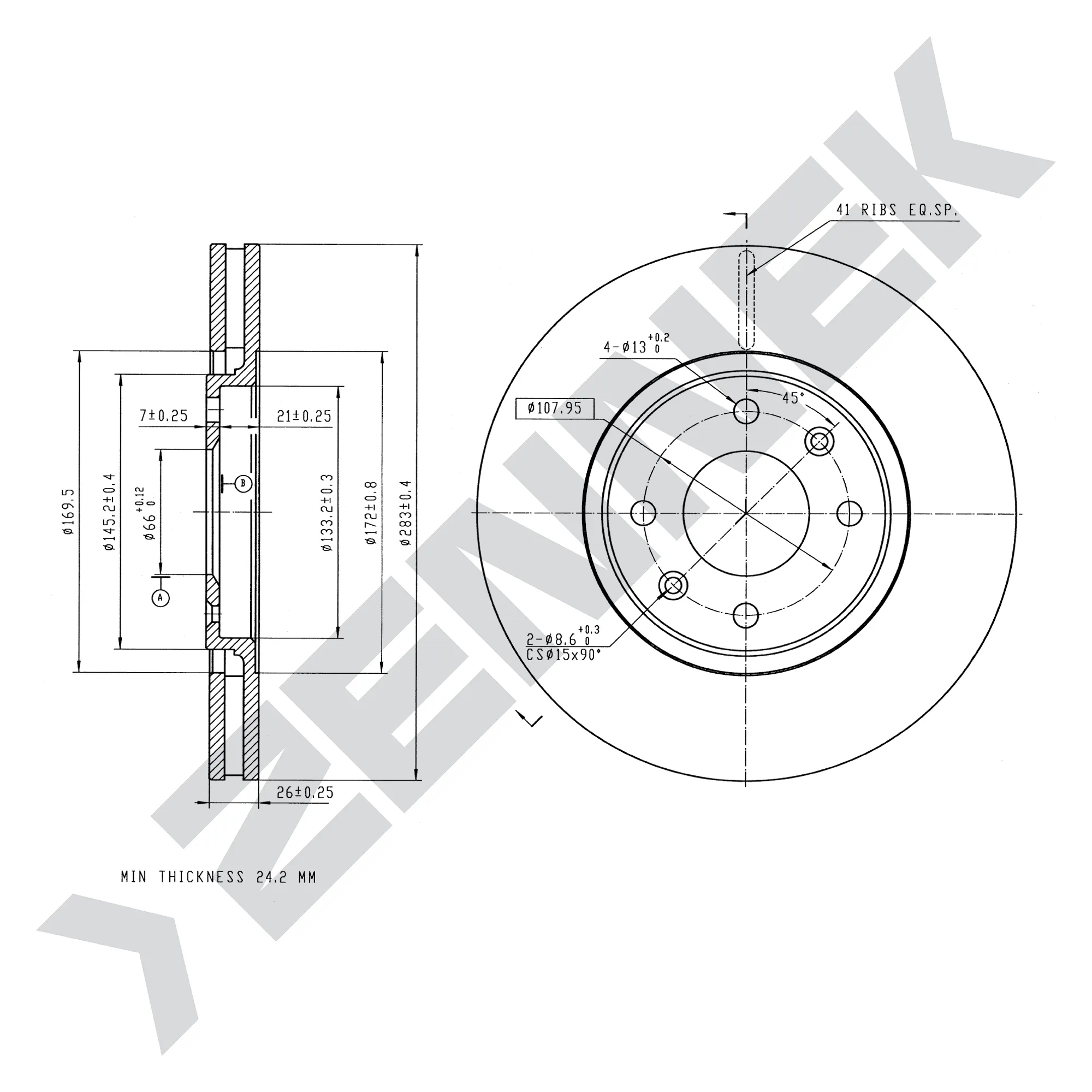 Диск тормозной передний CITRON XANTIA 93-03 (2 шт) ZENNEK DBD0058