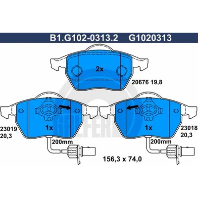 Колодки AUDI A4,A6/VW PASSAT/SKODA SUPERB 1.8-3.2L 97 WVA21938 GALFER B1G10203132