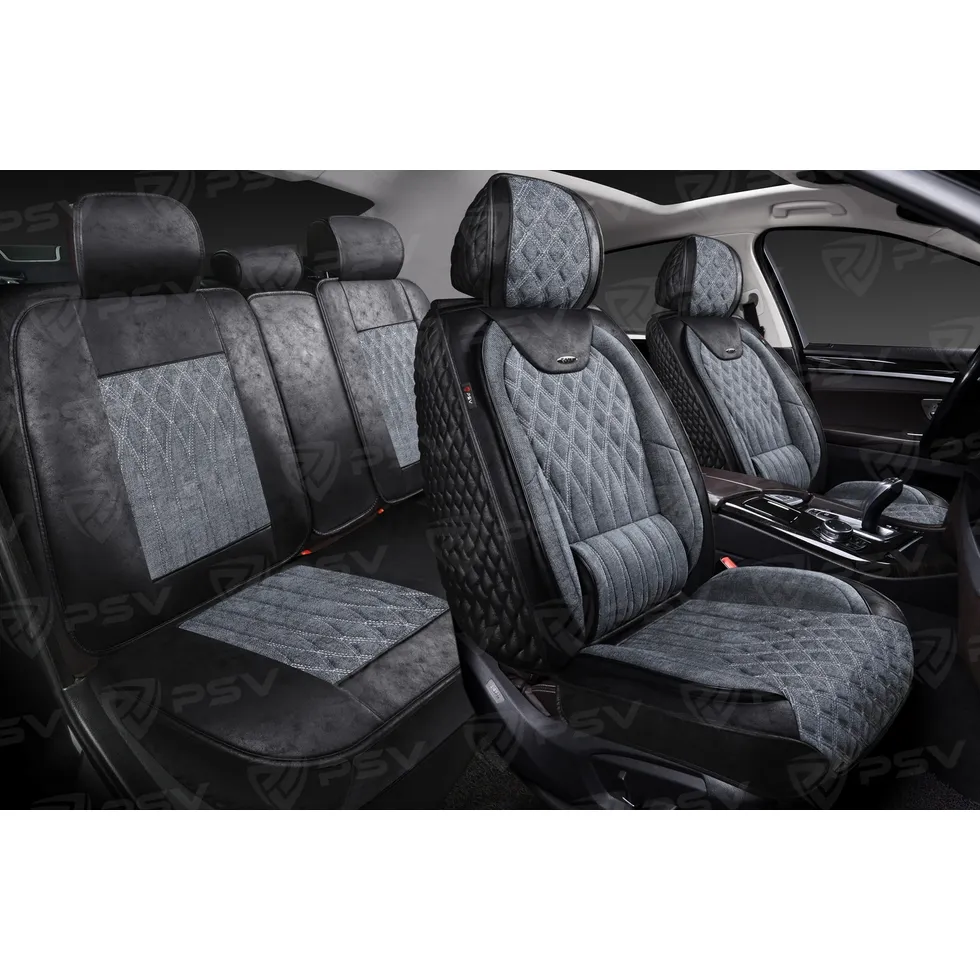 Накидки в машину универсальные 5D PSV Galant Velvet Skin (Черно-Серый/Отстрочка Белая), комплект на 136697