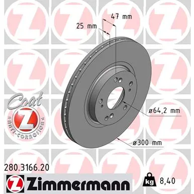 Диск тормозной HONDA ACCORD 2.0 2.4L 03-08 ZIMMERMANN 280316620