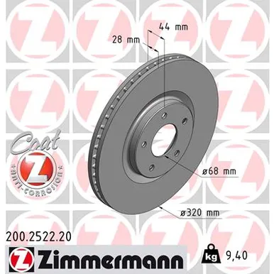 Диск тормозной передний вентилируемый NISSAN QASHQAI QASHQAI +2 J10 JJ10 07- 320X28 ZIMMERMANN 200252220
