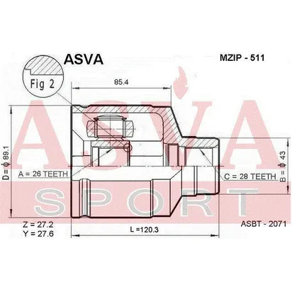 ШРУС внутренний правый 26X43X28 ASVA MZIP-511