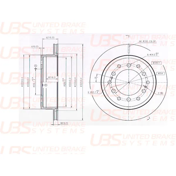 Диск тормозной для TOYOTA LAND CRUISER 120 05 задний вент., 1шт. UBS B2210002